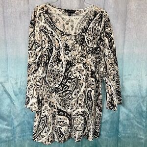 N TOUCH Women's Tunic Shirt Top‎ Multicolor Paisley Pattern Design 3/4 Sleeve